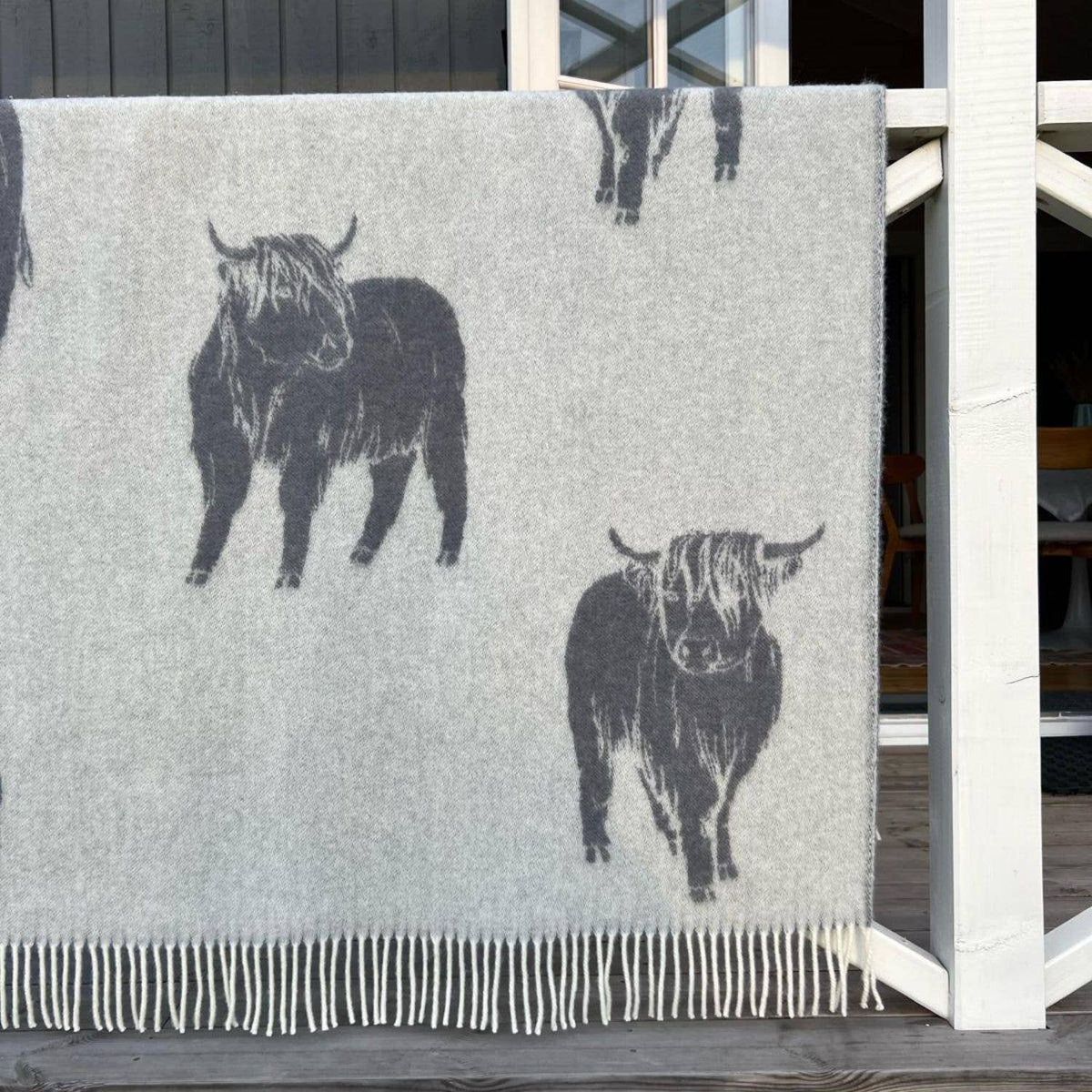 Soft Black Highland Cow Pure Wool Throw from J.J. Textile