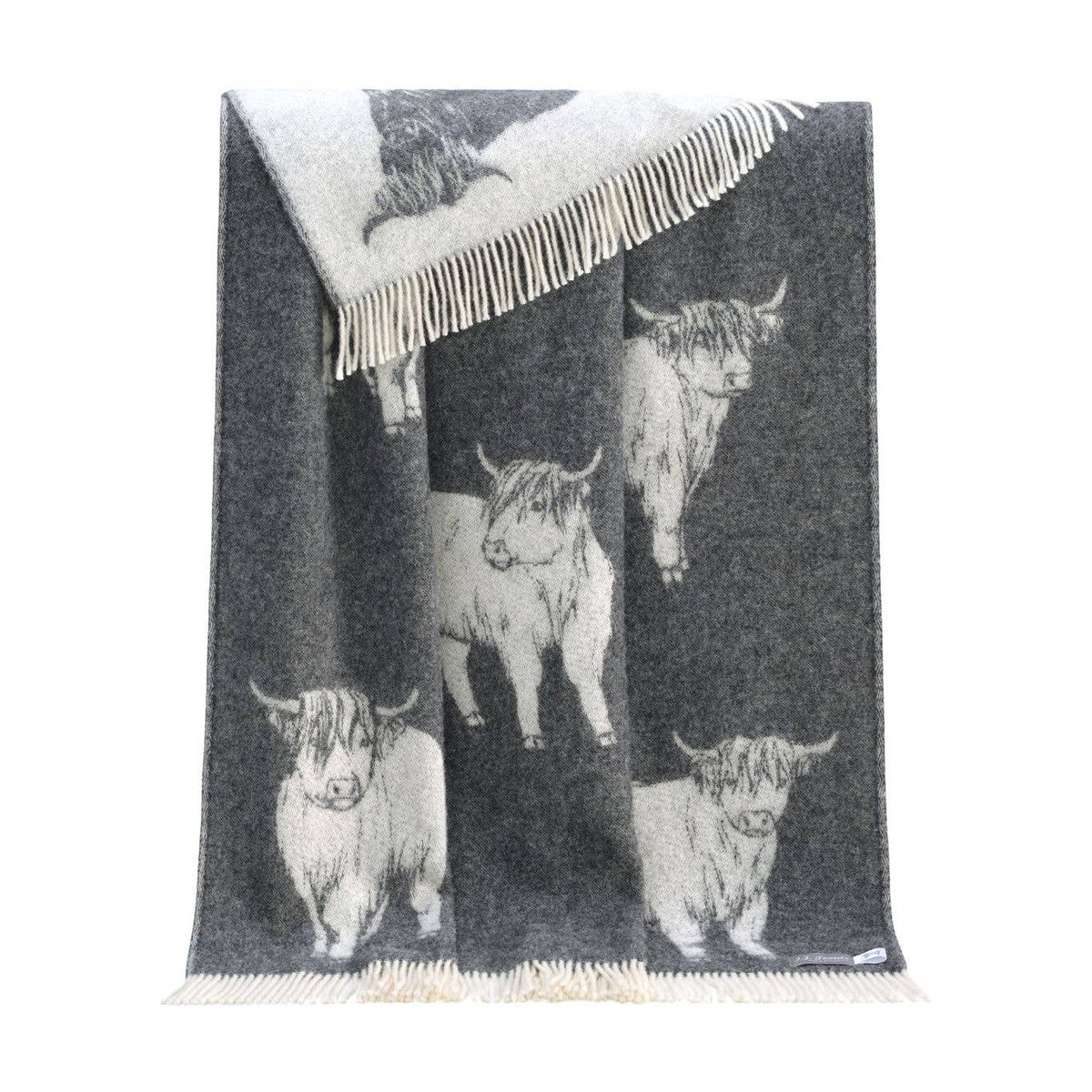 Soft Black Highland Cow Pure Wool Throw from J.J. Textile