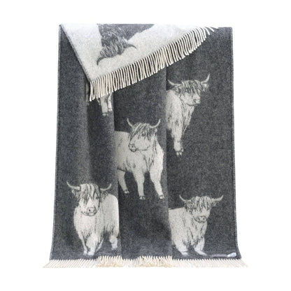Soft Black Highland Cow Pure Wool Throw from J.J. Textile