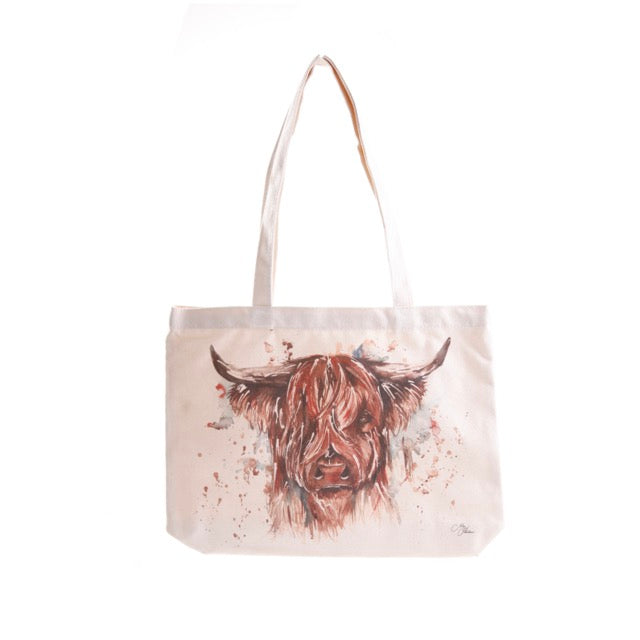 The Hebrides Highland Cow Cotton Tote Bag by Meg Hawkins