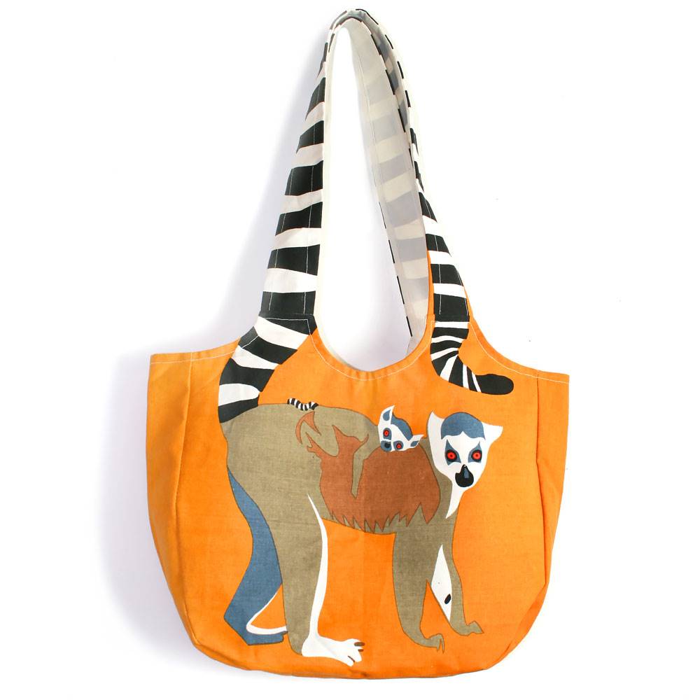 Ring-Tailed Lemur Cotton Shoulder Bag from Shared Earth