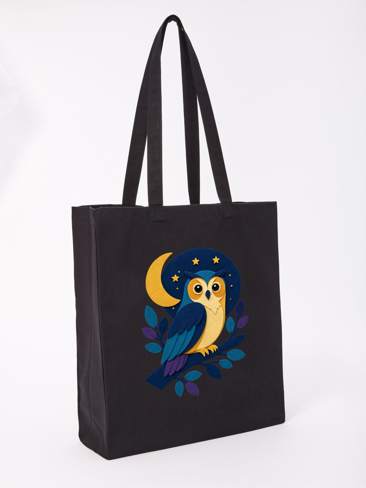 Owl in the Moonlight Recycled Cotton Shopper Bag - Felt & Fauna Raven Black colour variant image