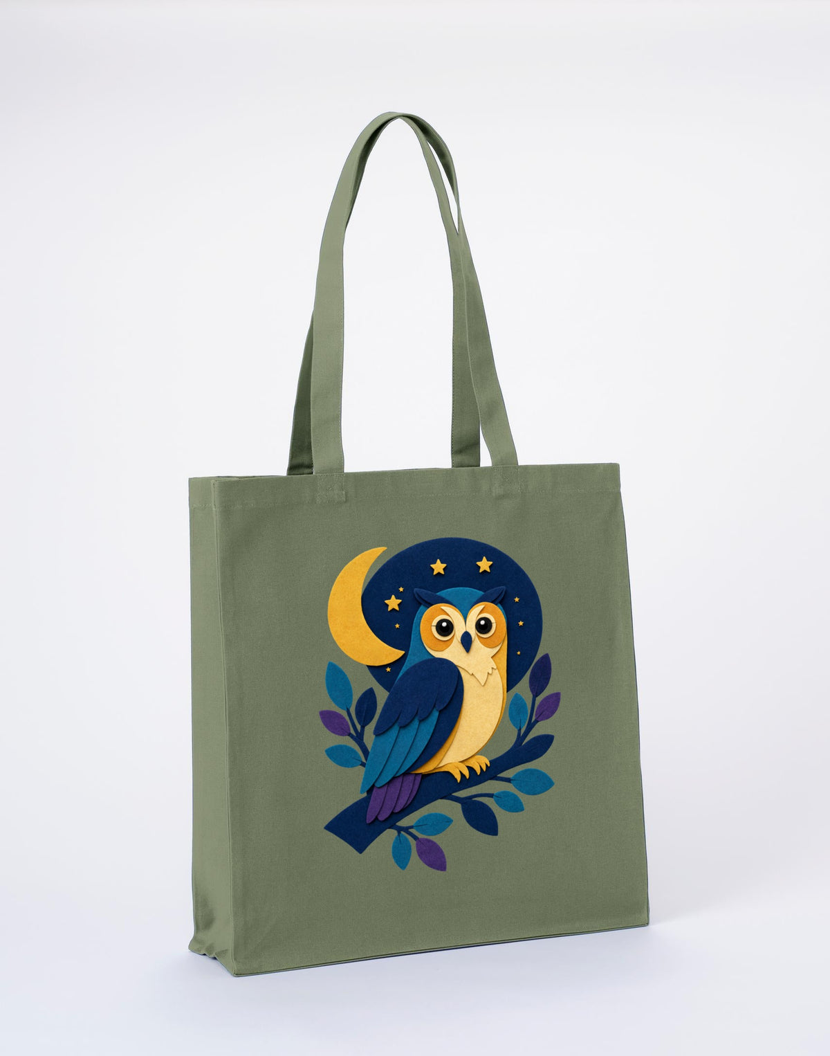Owl in the Moonlight Recycled Cotton Shopper Bag - Felt & Fauna Sage Leaf colour variant image