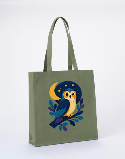Owl in the Moonlight Recycled Cotton Shopper Bag - Felt & Fauna Sage Leaf colour variant image