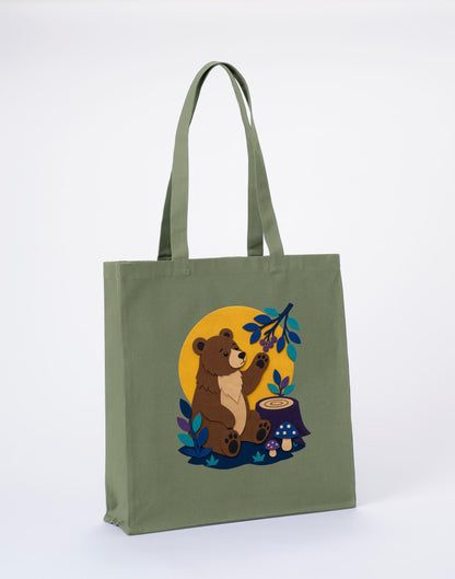Bear's Woodland Wave Recycled Cotton Shopper Bag - Felt & Fauna Sage Leaf colour variant image