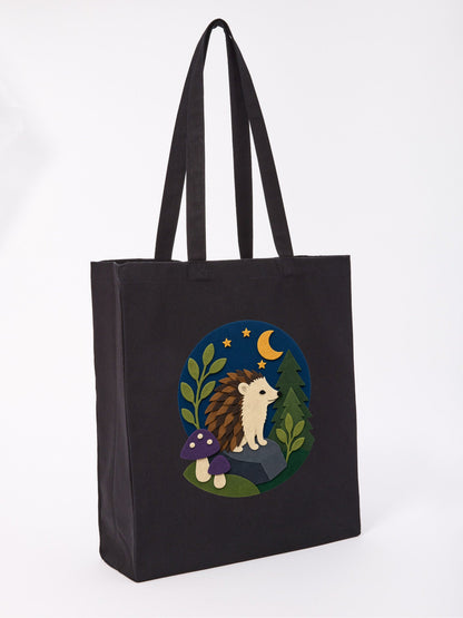 Hedgehog Under the Stars Recycled Cotton Shopper Bag - Felt & Fauna Raven Black colour variant image
