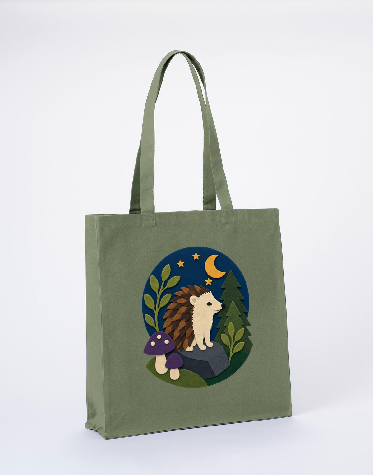 Hedgehog Under the Stars Recycled Cotton Shopper Bag - Felt & Fauna Sage Leaf colour variant image