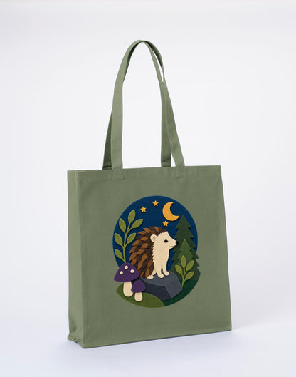 Hedgehog Under the Stars Recycled Cotton Shopper Bag - Felt & Fauna Sage Leaf colour variant image