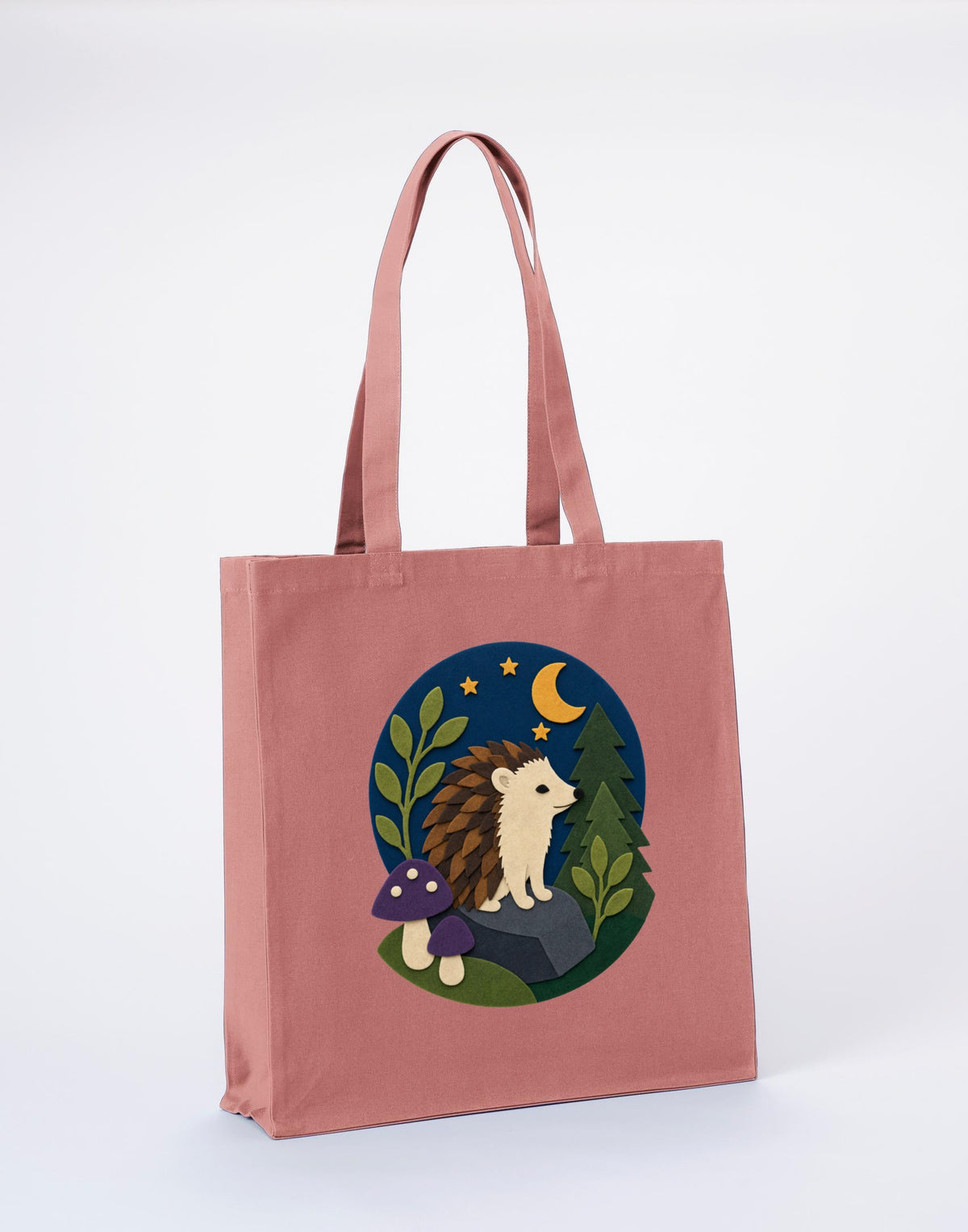 Hedgehog Under the Stars Recycled Cotton Shopper Bag - Felt & Fauna Wild Rose colour variant image