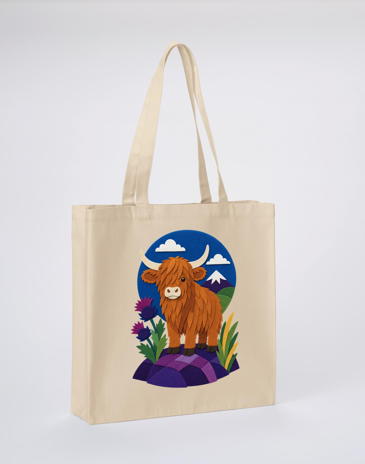 Highland Cow Among the Thistles Recycled Cotton Shopper Bag - Felt & Fauna Dune Sand colour variant image