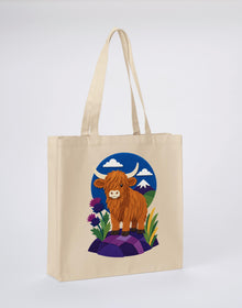Highland Cow Among the Thistles Recycled Cotton Shopper Bag - Felt & Fauna Dune Sand colour variant image