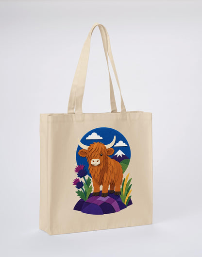 Highland Cow Among the Thistles Recycled Cotton Shopper Bag - Felt & Fauna Dune Sand colour variant image
