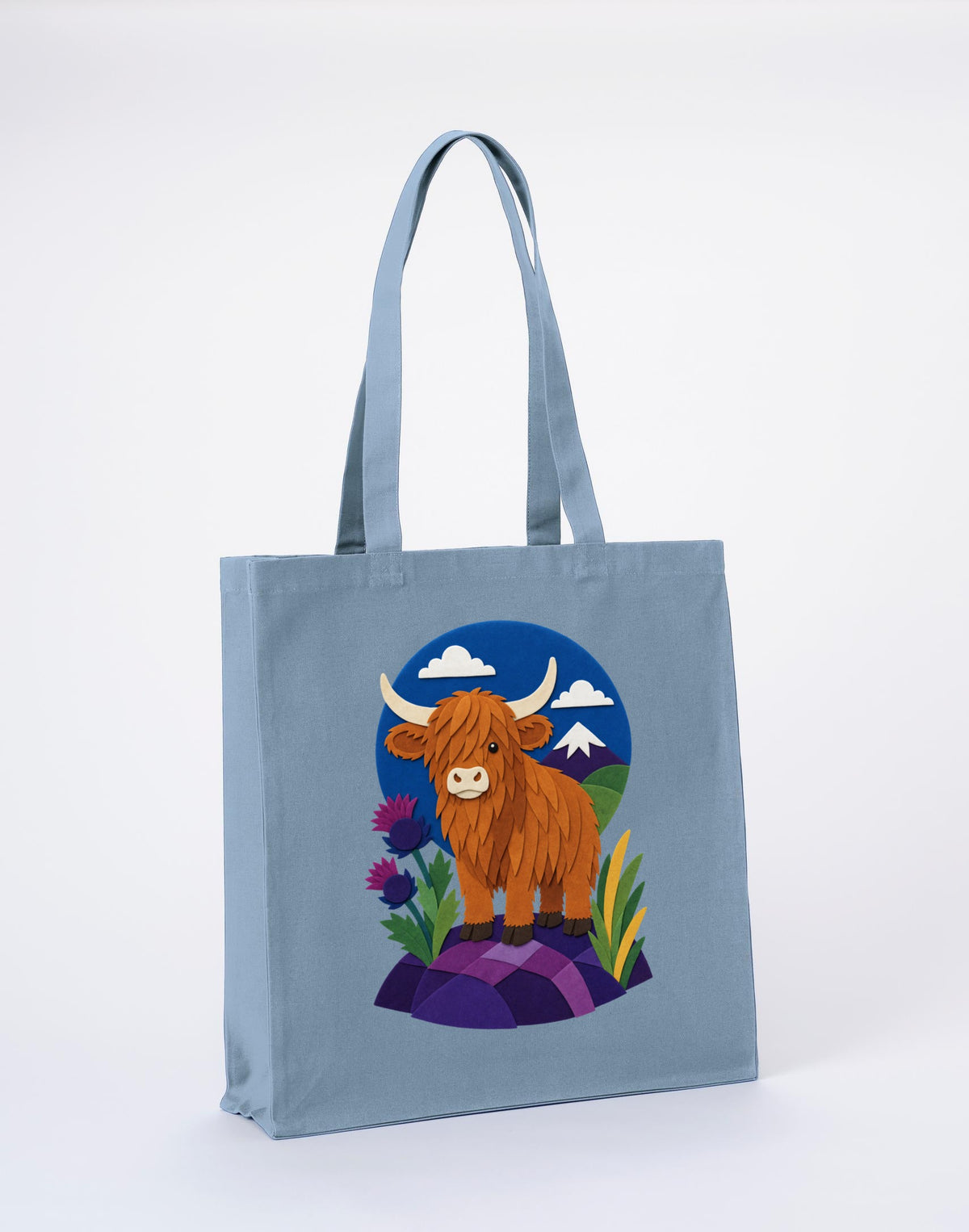 Highland Cow Among the Thistles Recycled Cotton Shopper Bag - Felt & Fauna Morning Mist colour variant image
