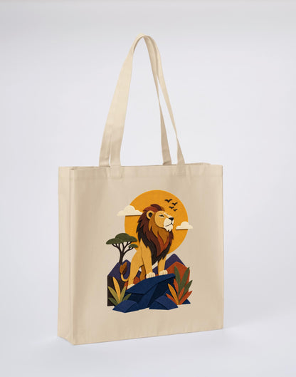Lion on the Lookout Recycled Cotton Shopper Bag - Felt & Fauna Dune Sand colour variant image