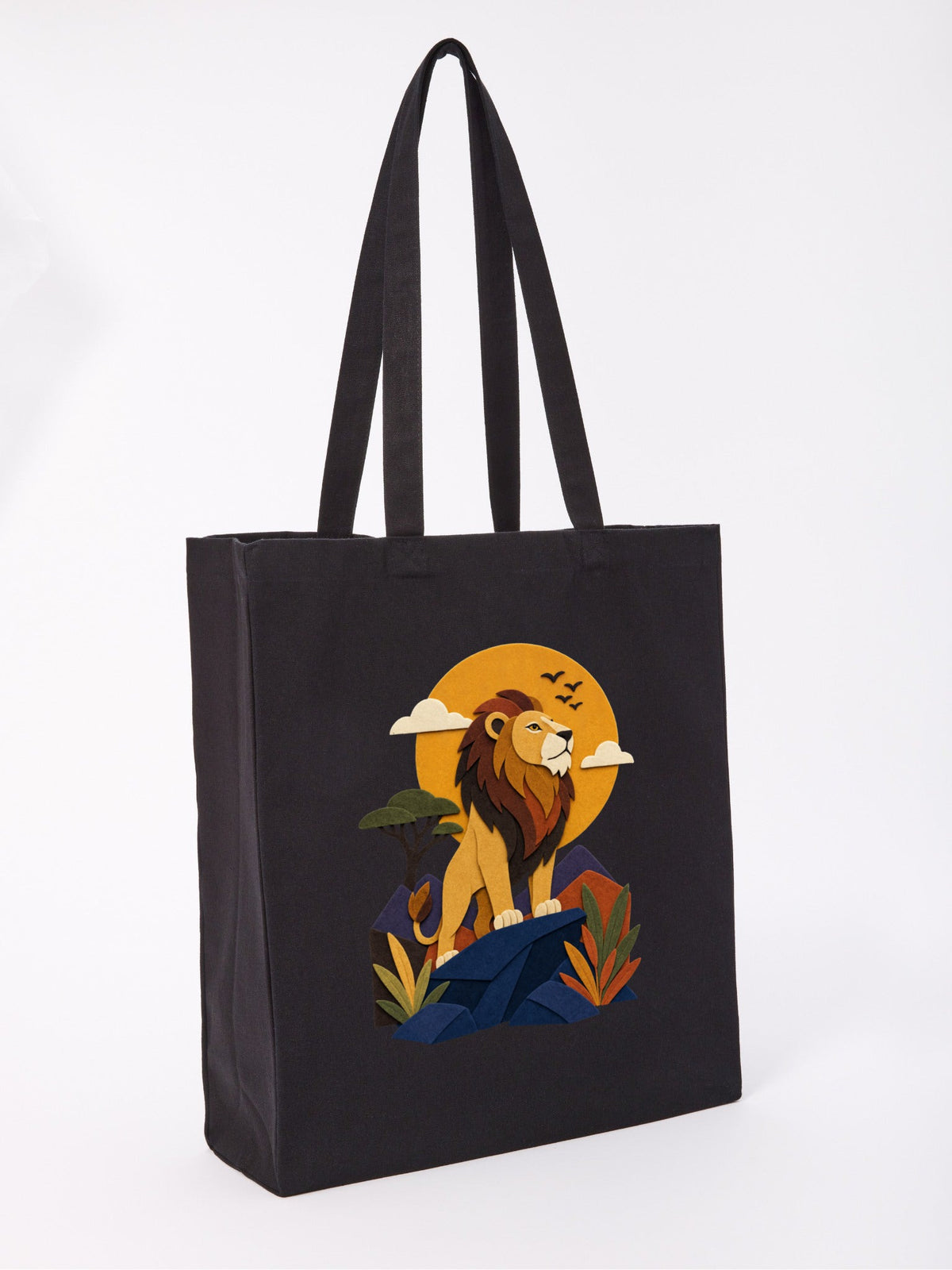 Lion on the Lookout Recycled Cotton Shopper Bag - Felt & Fauna Raven Black colour variant image