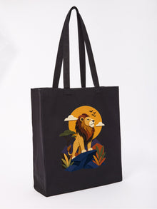 Lion on the Lookout Recycled Cotton Shopper Bag - Felt & Fauna Raven Black colour variant image