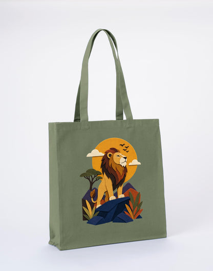 Lion on the Lookout Recycled Cotton Shopper Bag - Felt & Fauna Sage Leaf colour variant image