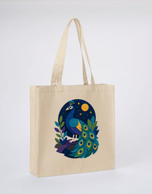 Peacock at Midnight Recycled Cotton Shopper Bag - Felt & Fauna Dune Sand colour variant image