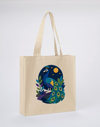 Peacock at Midnight Recycled Cotton Shopper Bag - Felt & Fauna Dune Sand colour variant image