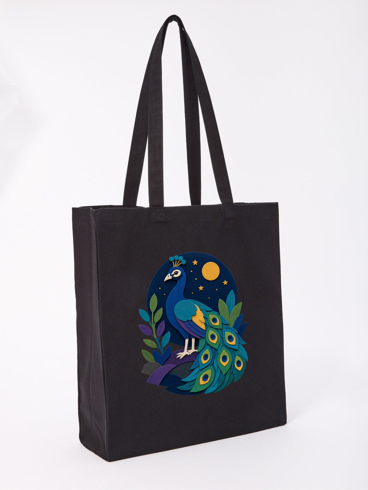 Peacock at Midnight Recycled Cotton Shopper Bag - Felt & Fauna Raven Black colour variant image