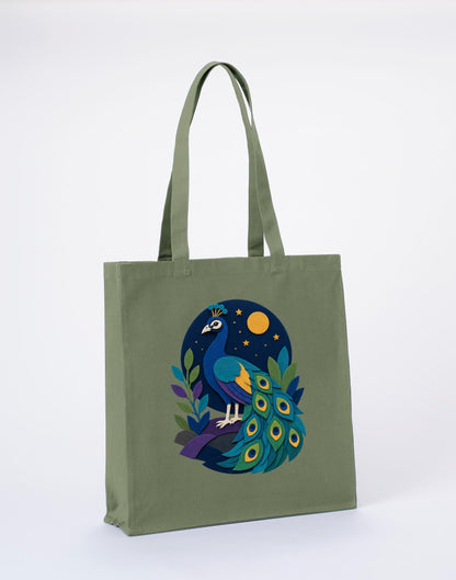Peacock at Midnight Recycled Cotton Shopper Bag - Felt & Fauna Sage Leaf colour variant image