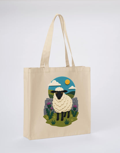 Sheep by the Stone Wall Recycled Cotton Shopper Bag - Felt & Fauna Dune Sand colour variant image