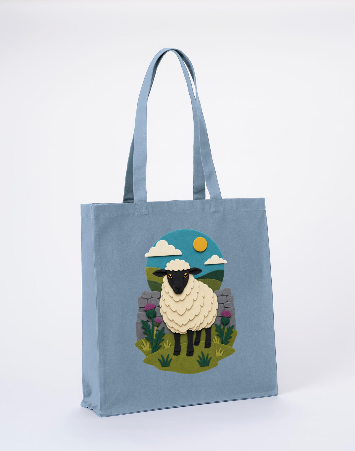 Sheep by the Stone Wall Recycled Cotton Shopper Bag - Felt & Fauna Morning Mist colour variant image