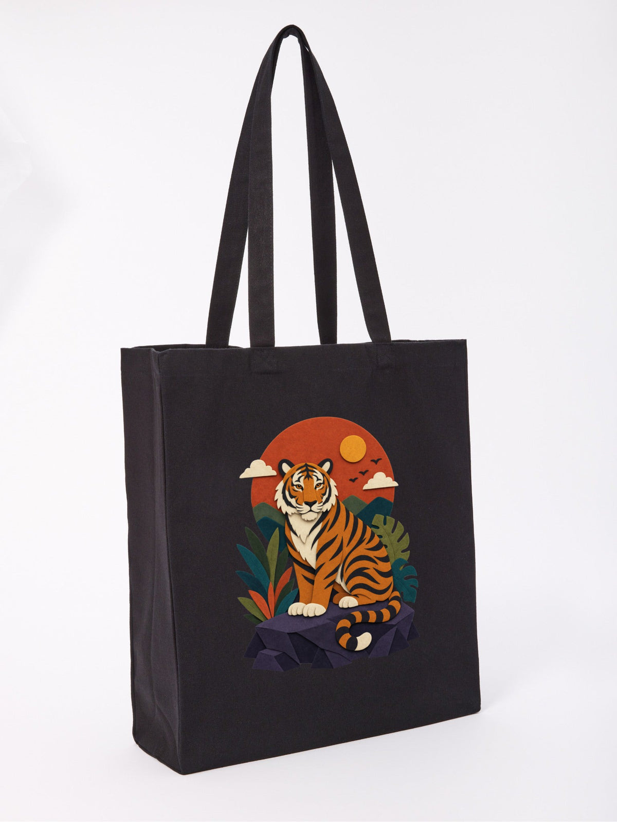 Tiger at Dusk Recycled Cotton Shopper Bag - Felt & Fauna Raven Black colour variant image
