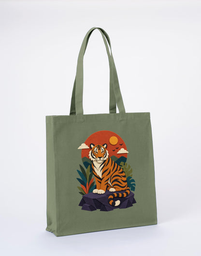 Tiger at Dusk Recycled Cotton Shopper Bag - Felt & Fauna Sage Leaf colour variant image