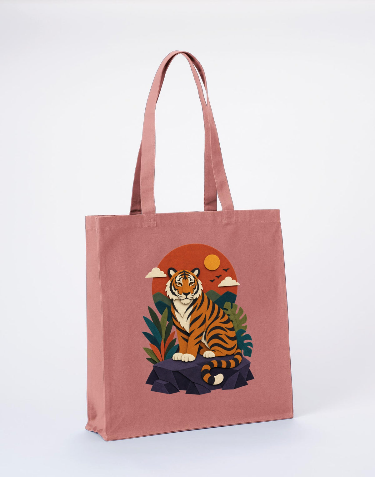 Tiger at Dusk Recycled Cotton Shopper Bag - Felt & Fauna Wild Rose colour variant image
