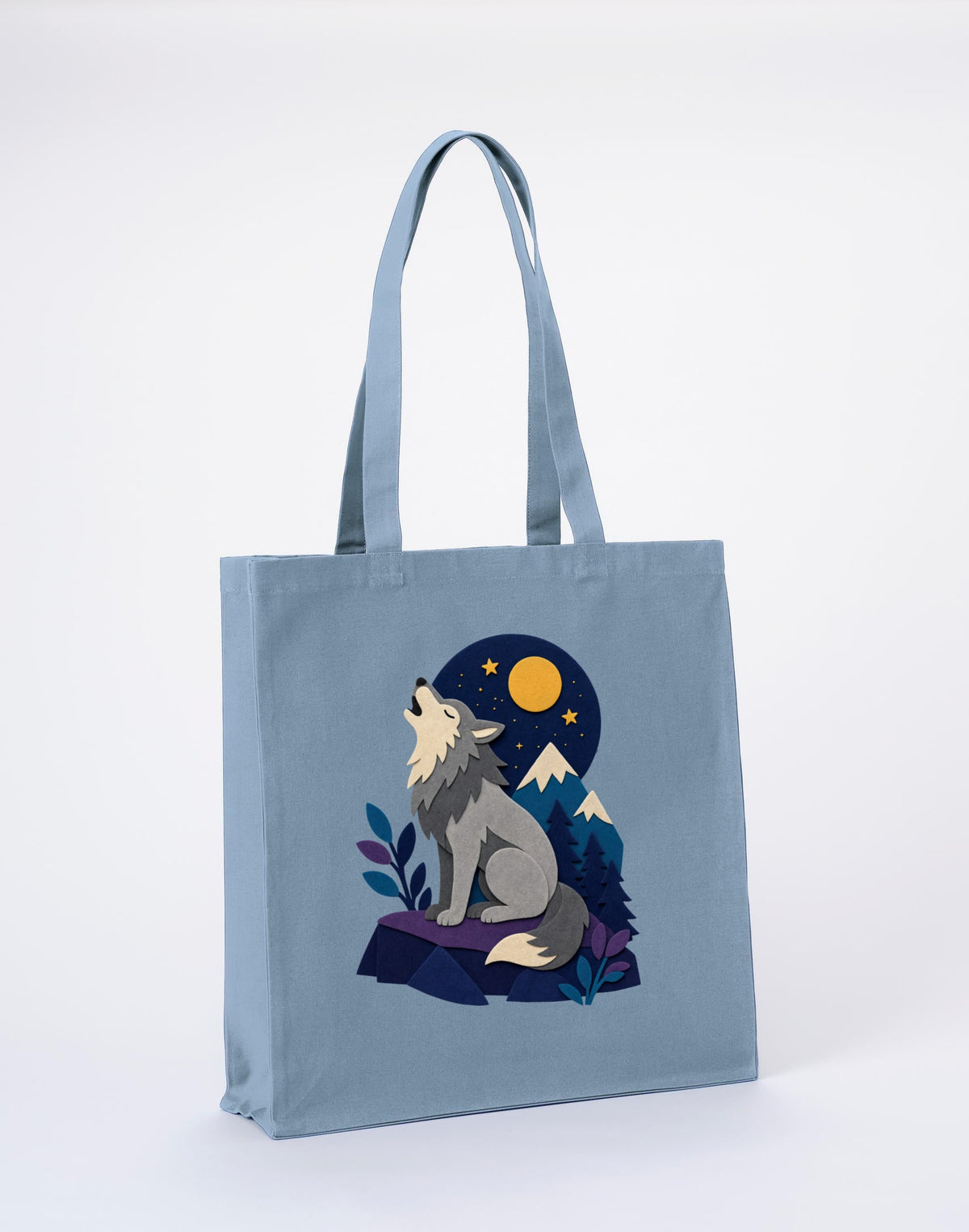 Wolf Beneath the Moon Recycled Cotton Shopper Bag - Felt & Fauna Morning Mist colour variant image