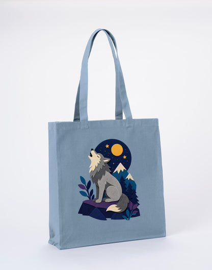 Wolf Beneath the Moon Recycled Cotton Shopper Bag - Felt & Fauna Morning Mist colour variant image