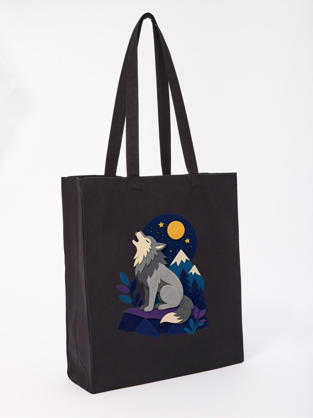 Wolf Beneath the Moon Recycled Cotton Shopper Bag - Felt & Fauna Raven Black colour variant image