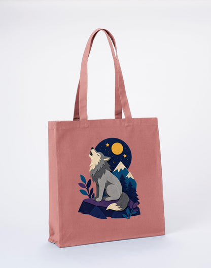 Wolf Beneath the Moon Recycled Cotton Shopper Bag - Felt & Fauna Wild Rose colour variant image