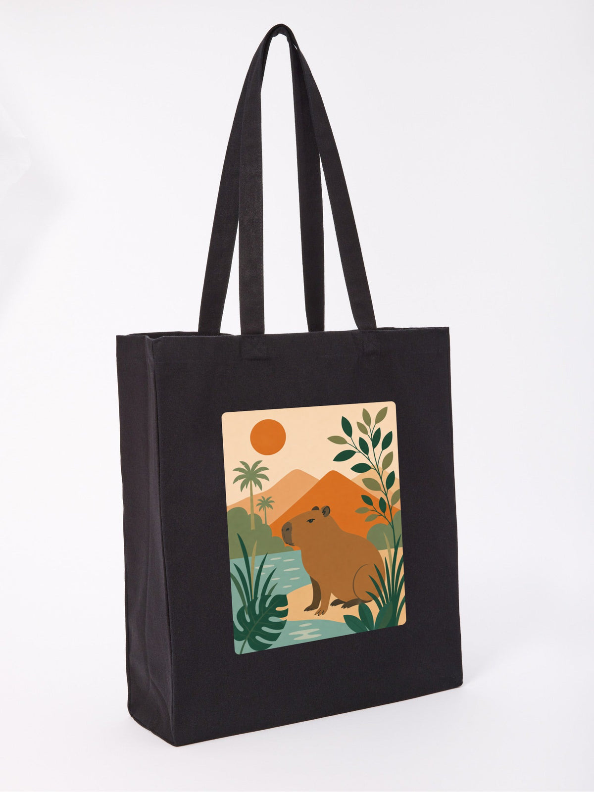 Capybara Oasis Recycled Cotton Shopper Bag - Wild Horizons Raven Black colour variant image