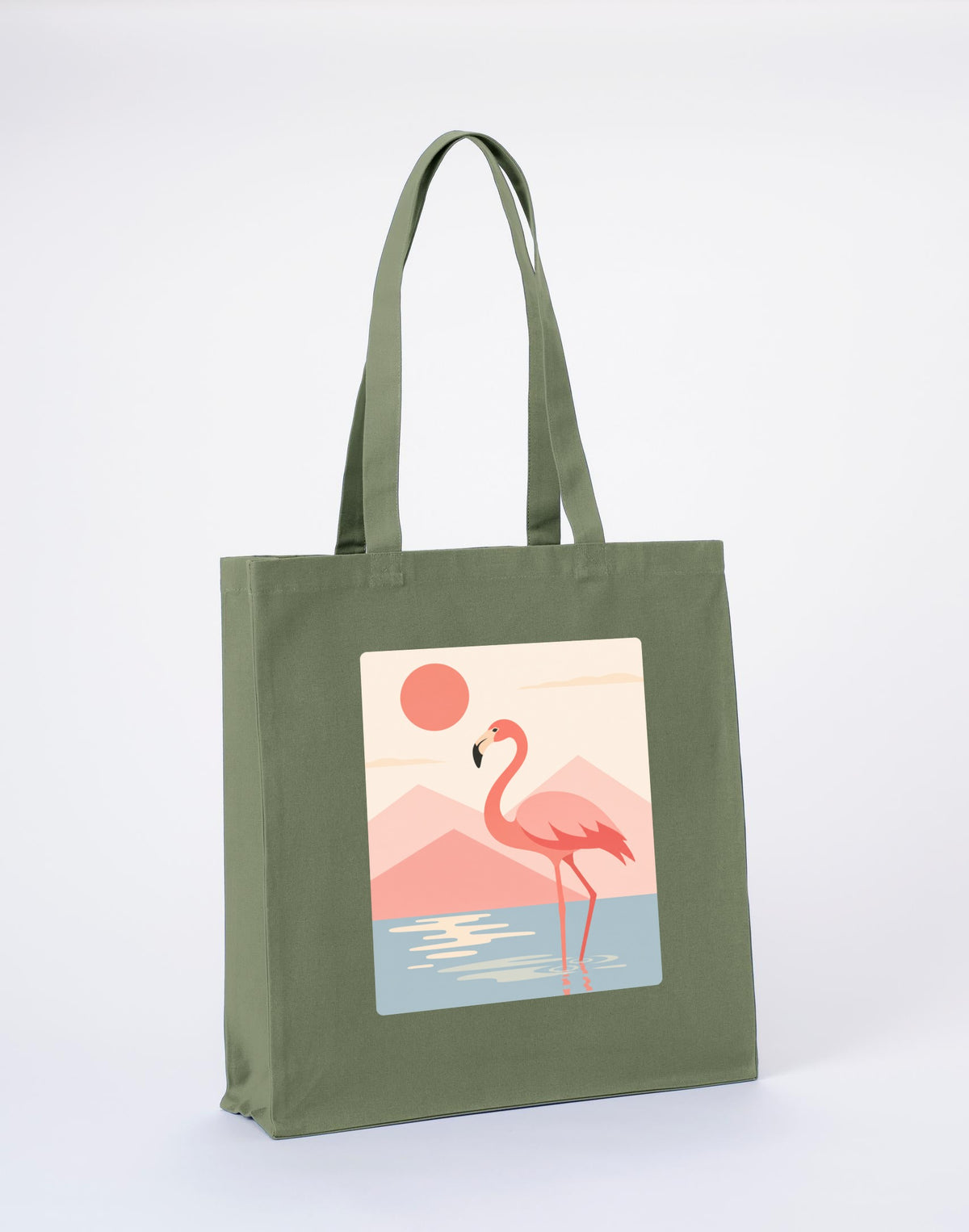 Flamingo Reflections Recycled Cotton Shopper Bag - Wild Horizons Sage Leaf colour variant image