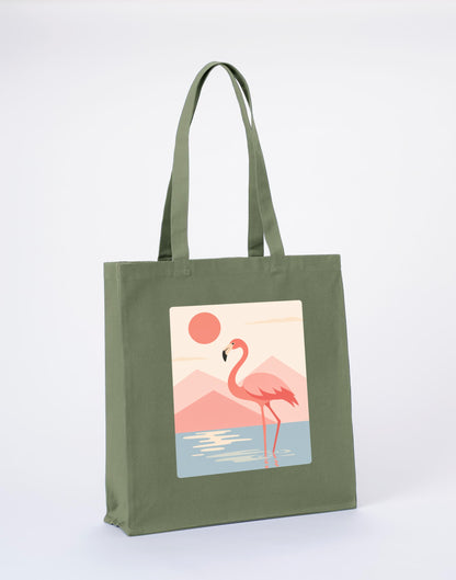 Flamingo Reflections Recycled Cotton Shopper Bag - Wild Horizons Sage Leaf colour variant image