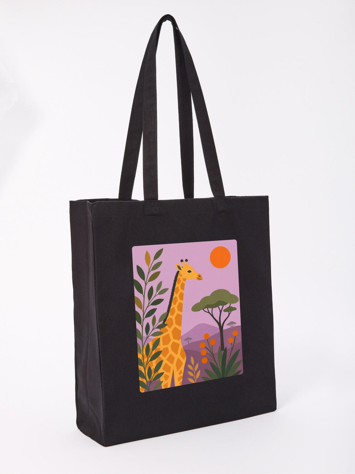 Giraffe Among the Acacias Recycled Cotton Shopper Bag - Wild Horizons Raven Black colour variant image