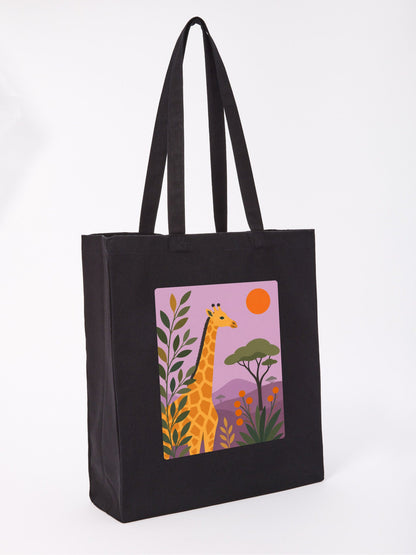 Giraffe Among the Acacias Recycled Cotton Shopper Bag - Wild Horizons Raven Black colour variant image