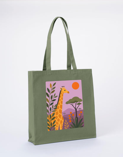 Giraffe Among the Acacias Recycled Cotton Shopper Bag - Wild Horizons Sage Leaf colour variant image