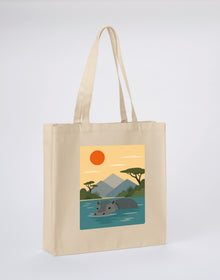Hippo in Still Waters Recycled Cotton Shopper Bag - Wild Horizons Dune Sand colour variant image
