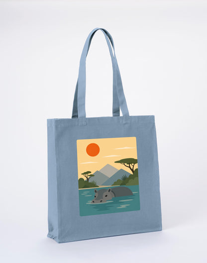 Hippo in Still Waters Recycled Cotton Shopper Bag - Wild Horizons Morning Mist colour variant image