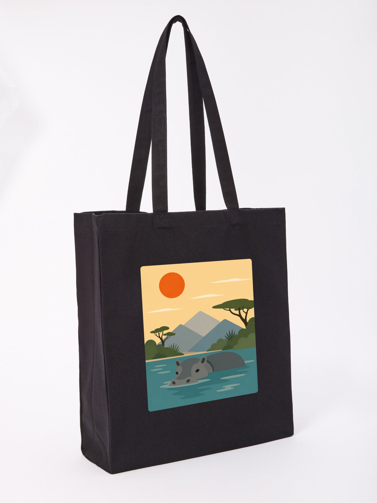 Hippo in Still Waters Recycled Cotton Shopper Bag - Wild Horizons Raven Black colour variant image