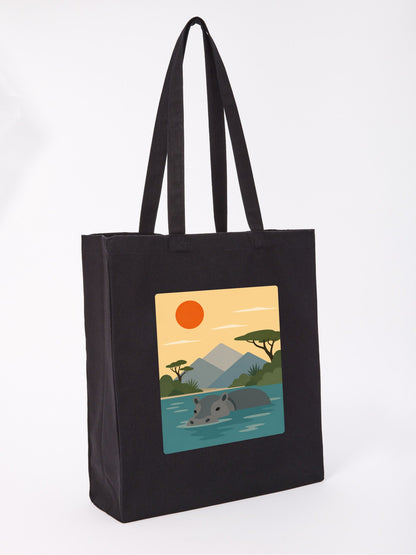Hippo in Still Waters Recycled Cotton Shopper Bag - Wild Horizons Raven Black colour variant image