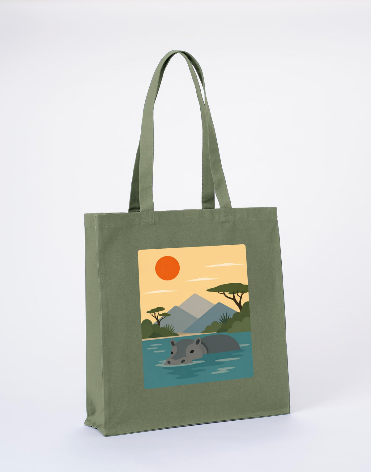 Hippo in Still Waters Recycled Cotton Shopper Bag - Wild Horizons Sage Leaf colour variant image