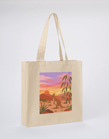 Kangaroo at Dusk Recycled Cotton Shopper Bag - Wild Horizons Dune Sand colour variant image