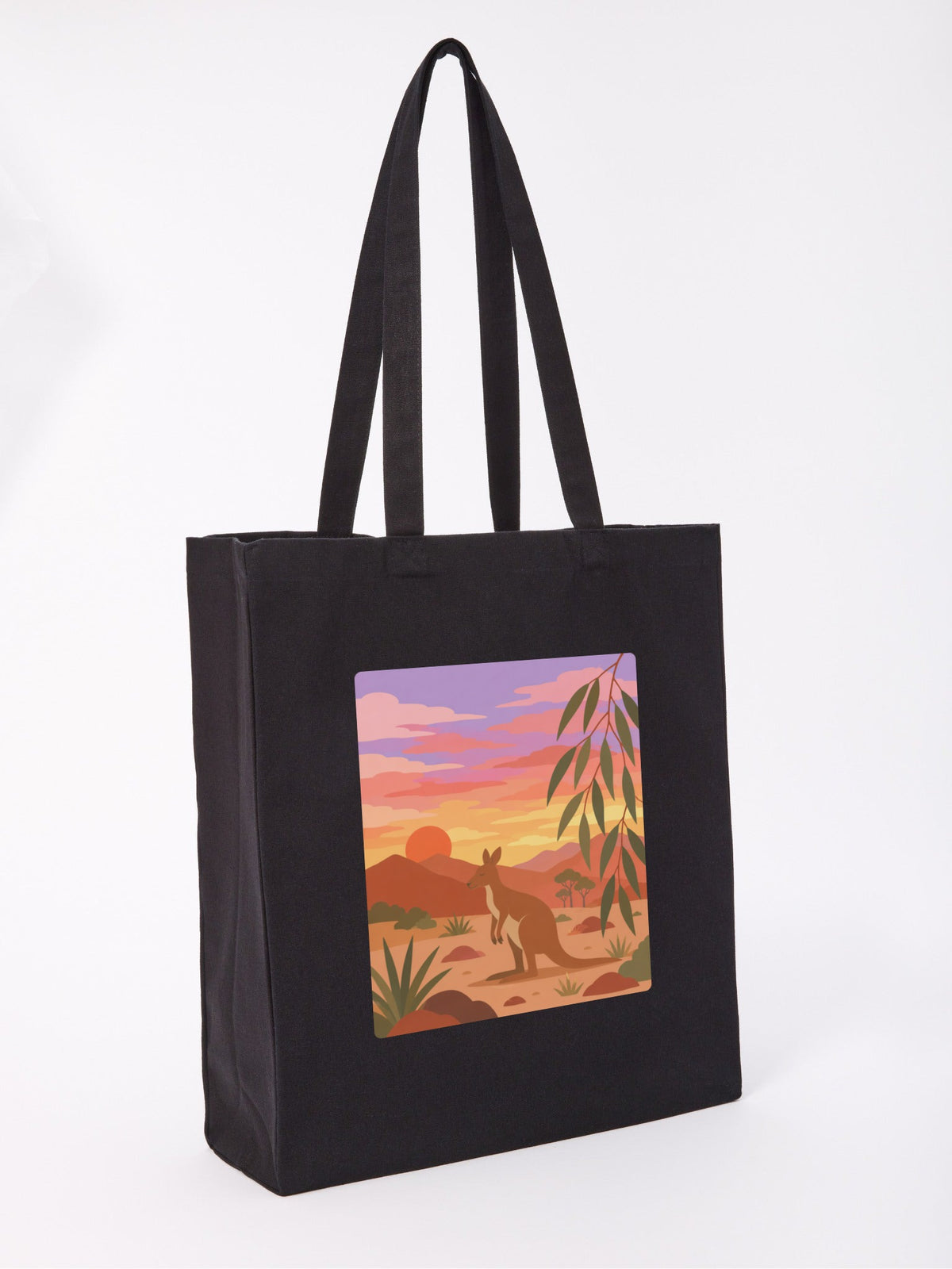 Kangaroo at Dusk Recycled Cotton Shopper Bag - Wild Horizons Raven Black colour variant image