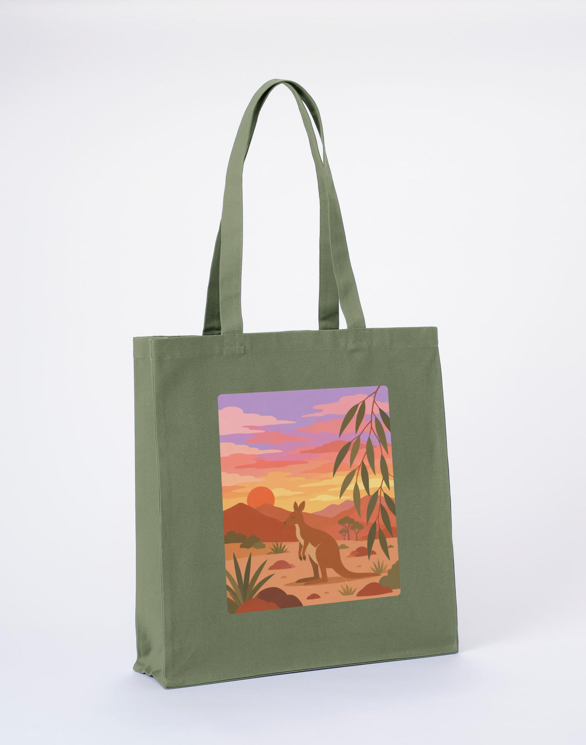 Kangaroo at Dusk Recycled Cotton Shopper Bag - Wild Horizons Sage Leaf colour variant image