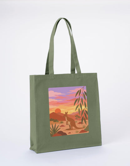 Kangaroo at Dusk Recycled Cotton Shopper Bag - Wild Horizons Sage Leaf colour variant image