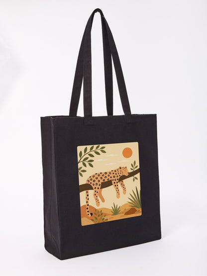 Leopard in the Shade Recycled Cotton Shopper Bag - Wild Horizons Raven Black colour variant image